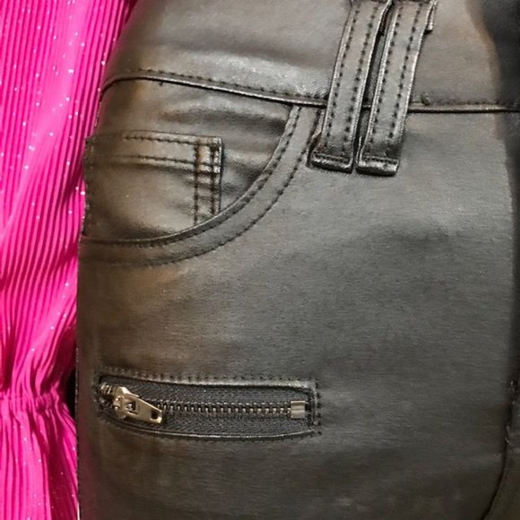 Faux Leather High Waist Stretch Cotton Double Loop Jean - Picture 6 of 9